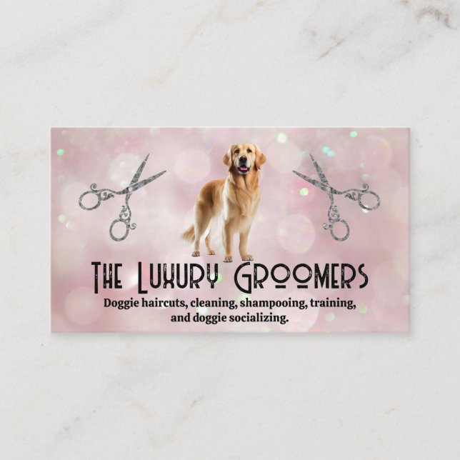 Golden Brown Dog | Scissors | Bokeh Business Card (Front)