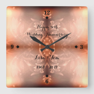 Golden Brown Floral 50th Wedding Anniversary Square Wall Clock