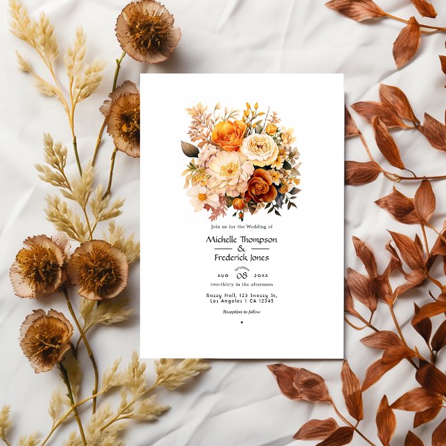 Golden Brown Floral Spring Wedding Invitation (Creator Uploaded)