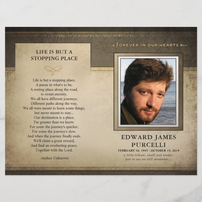 Golden Brown Funeral Memorial Service Program (Front)