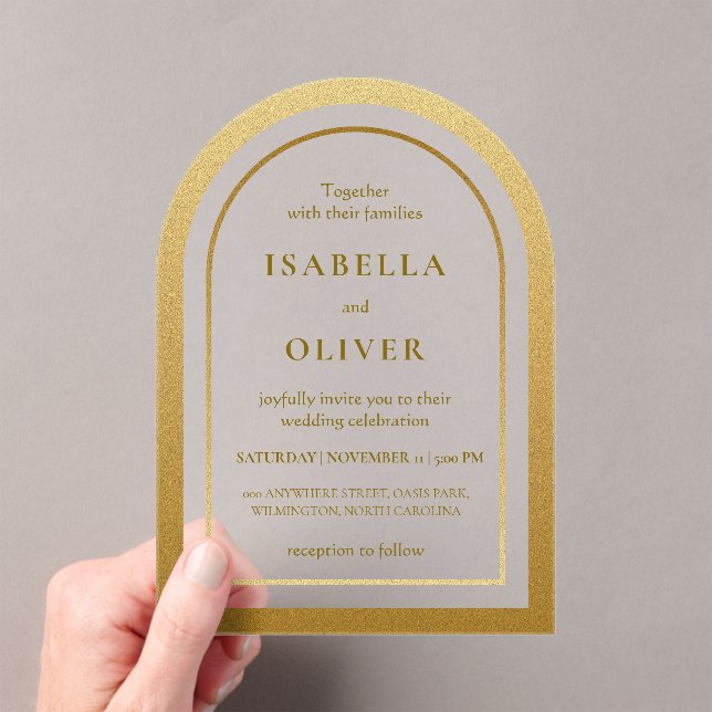 Golden brown gradient elegant wedding acrylic invitations (Insitu (Handheld))