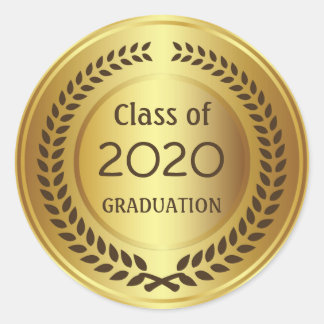 Golden brown laurel wreath Graduation Classic Round Sticker