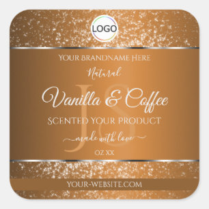 Golden Brown Logo Initials Glitter Product Labels
