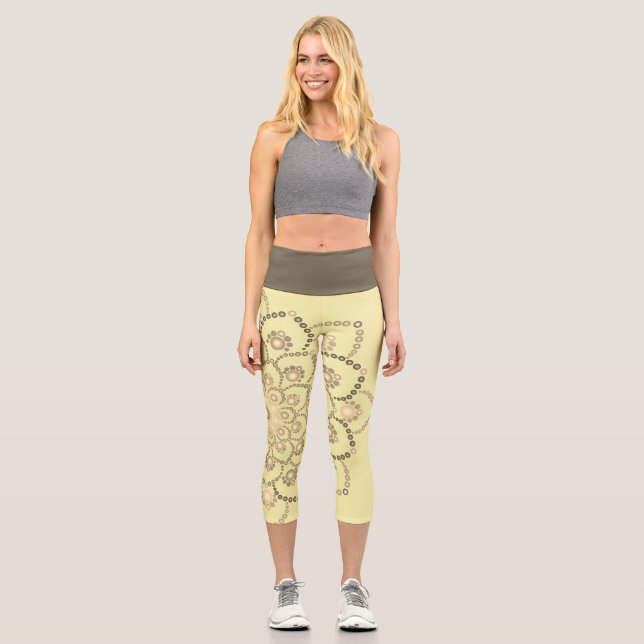 Golden-Brown Mandala Capri Leggings (Front)