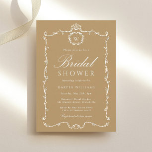 Golden Brown Modern Classic Frame Bridal Shower  Invitation