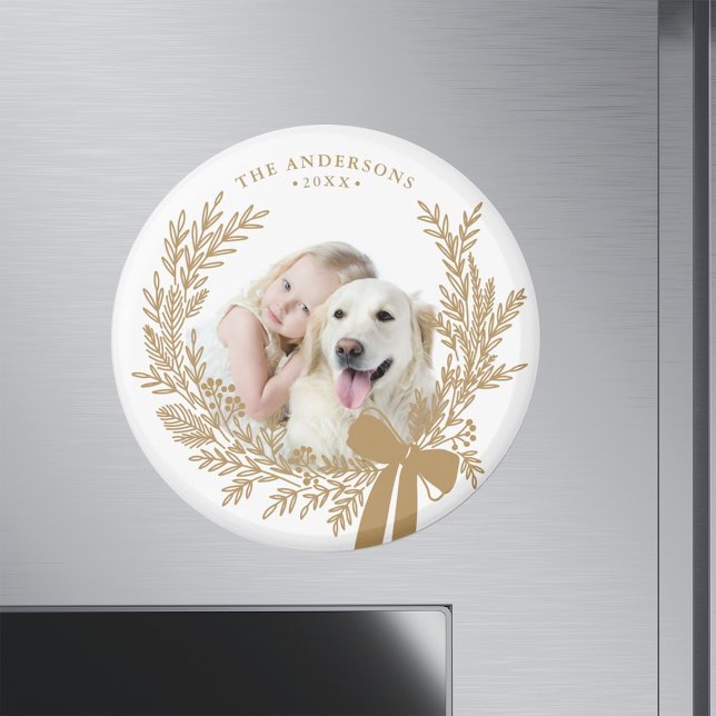 Golden Brown Simple Christmas Wreath Photo  Magnet (Creator Uploaded)