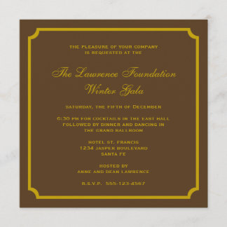 Golden brown square frame corporate holiday formal invitation
