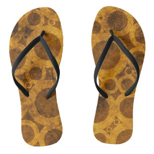 Golden Brown Steampunk Abstract Pattern Flip Flops