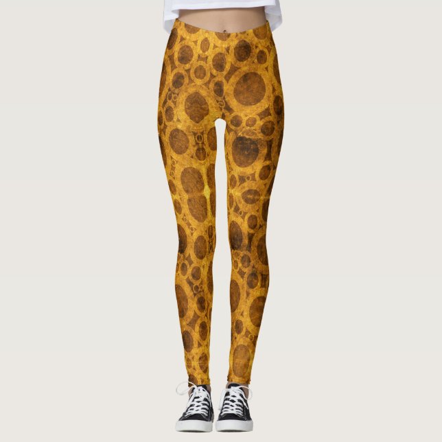 Golden Brown Steampunk Pattern Leggings (Front)