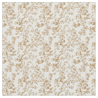 Golden Brown Toile with Blossoms and Leaves Fabric