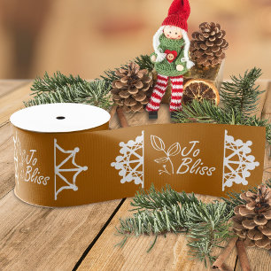 Golden Brown White Business Logo, Snowflakes Promo Grosgrain Ribbon