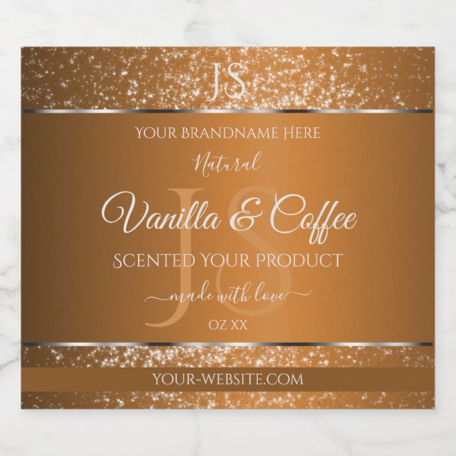Golden Brown with Glitter Initials Product Labels (Single Label)