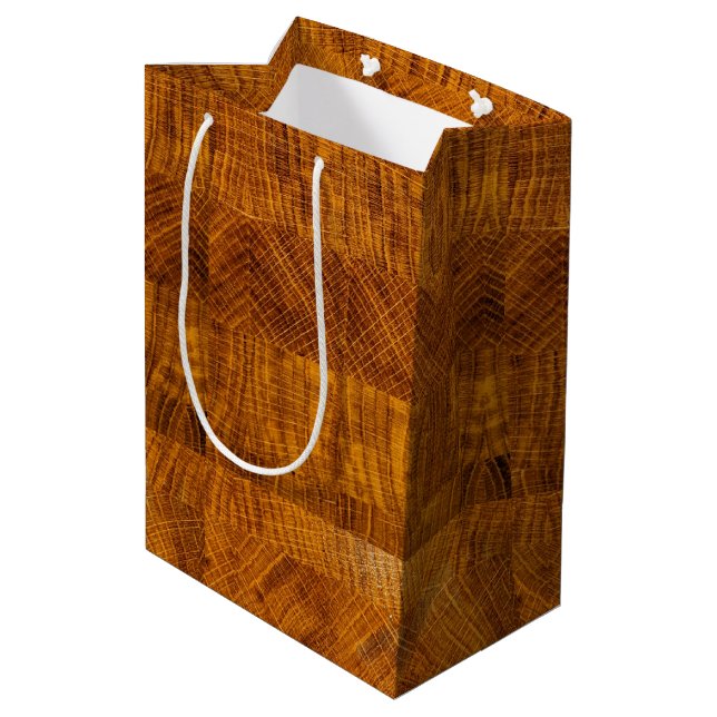 Golden Brown Wood-Cut Mosaic Medium Gift Bag (Back Angled)