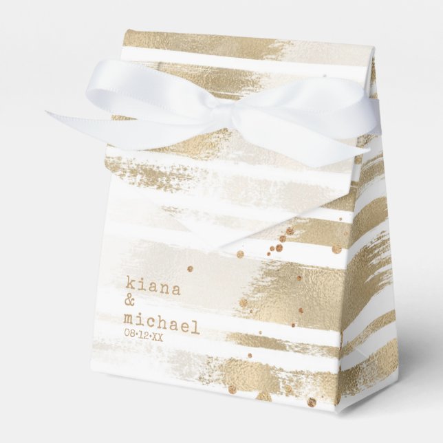 Golden Brush Stroke Stripes Wedding ID655 Favor Box (Front Side)