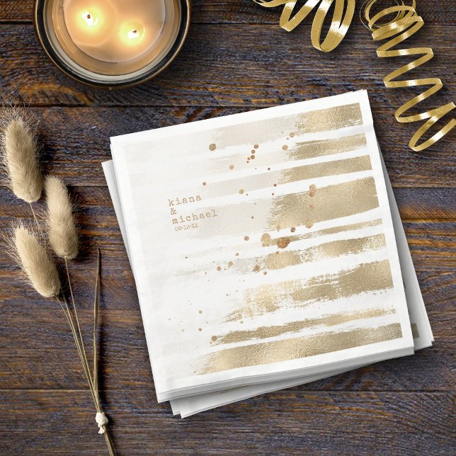 Golden Brush Stroke Stripes Wedding ID655 Napkin (Creator Uploaded)