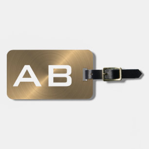 Golden Brushed Metallic Monogram Initials Luggage Tag
