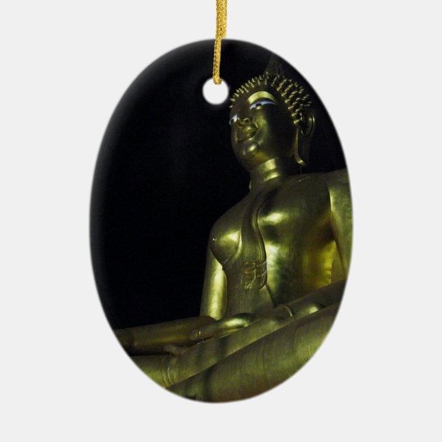 Golden Buddha at Night Ceramic Ornament (Front)