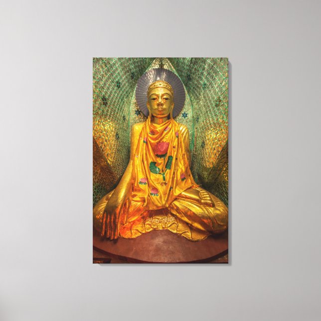 Golden Buddha In Temple Canvas Print (Front)