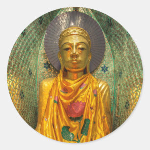 Golden Buddha In Temple Classic Round Sticker