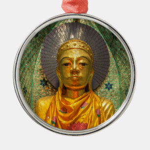 Golden Buddha In Temple Metal Ornament