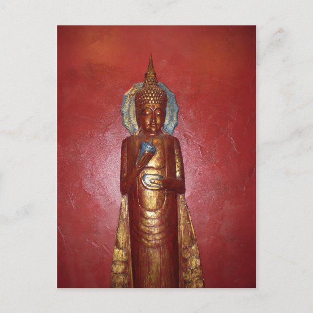 GOLDEN BUDDHA ON RED WALL POSTCARD (Front)