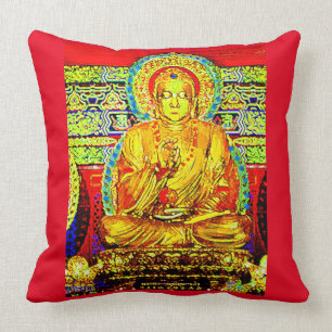 GOLDEN BUDDHA PILLOW RED TRIM