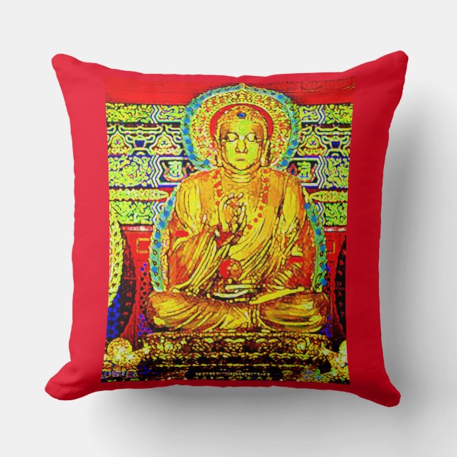 GOLDEN BUDDHA PILLOW RED TRIM (Front)