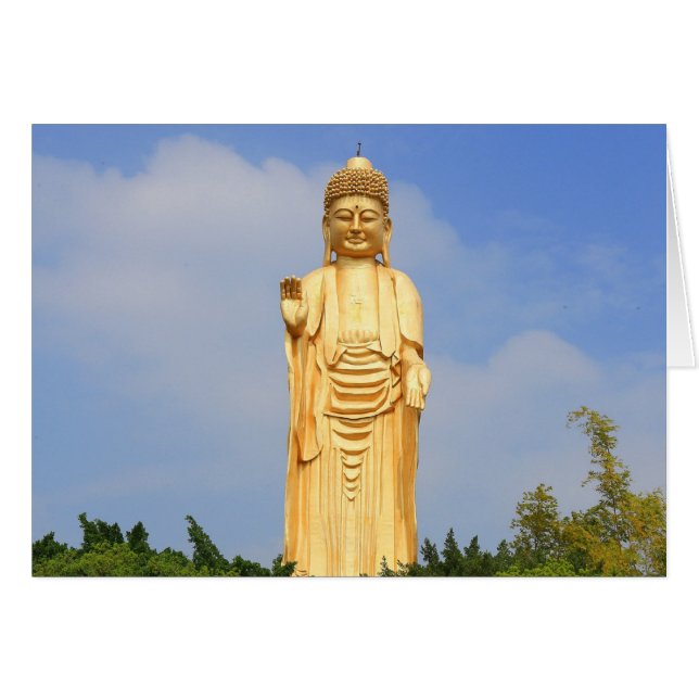 Golden Buddha Statue, Hand Raised, Trees (Front Horizontal)