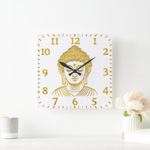 Golden Buddha Statue in Calm Setting Square Wall Clock