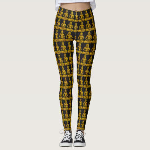 Golden Buddha Statue Pattern Elegant Black Gold Leggings
