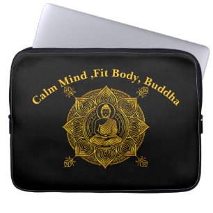 Golden Buddha Surrounded by Intricate Patterns Laptop Sleeve