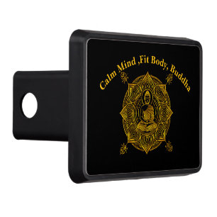 Golden Buddha Surrounded by Intricate Patterns Trailer Hitch Cover