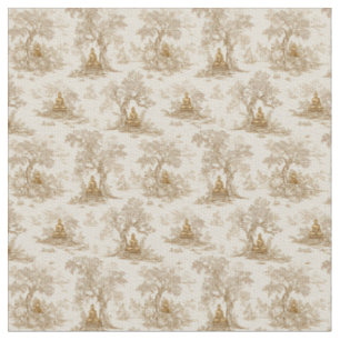 Golden Buddha Toile de Jouy Classic Pattern Fabric