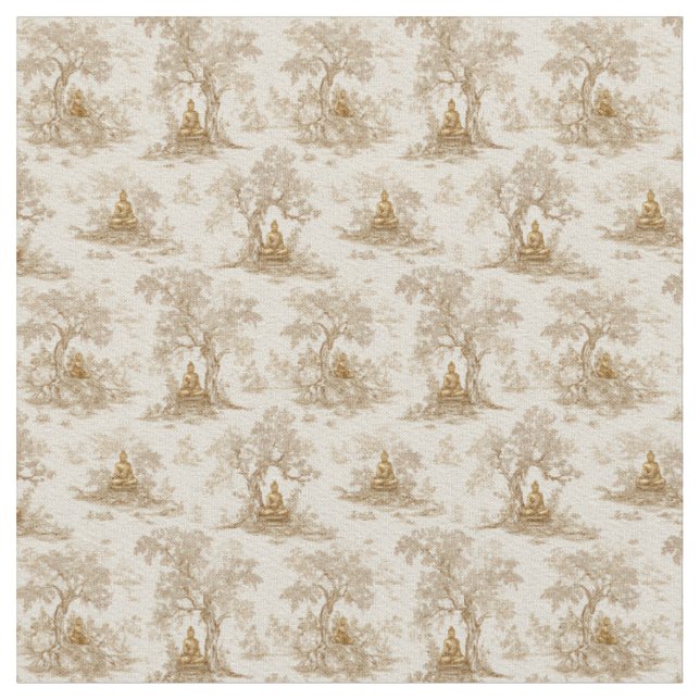 Golden Buddha Toile de Jouy Classic Pattern Fabric (Close Up)