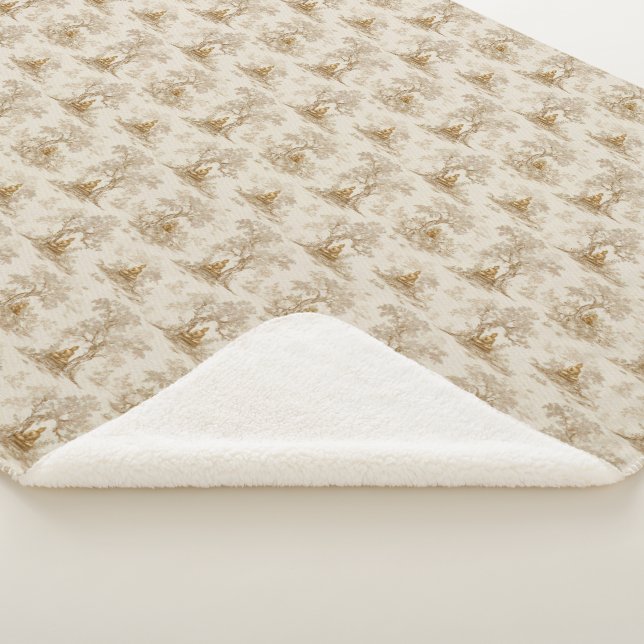 Golden Buddha Toile de Jouy Classic Pattern Sherpa Blanket (3/4)