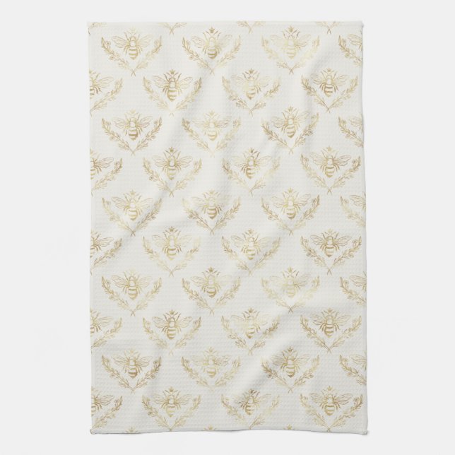 Golden Bumble Bee Pattern Kitchen Towel (Vertical)