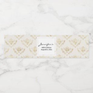 Golden Bumble Bee with a Crown Pattern Birthday Water Bottle Label