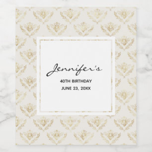 Golden Bumble Bee with a Crown Pattern Birthday Wine Label