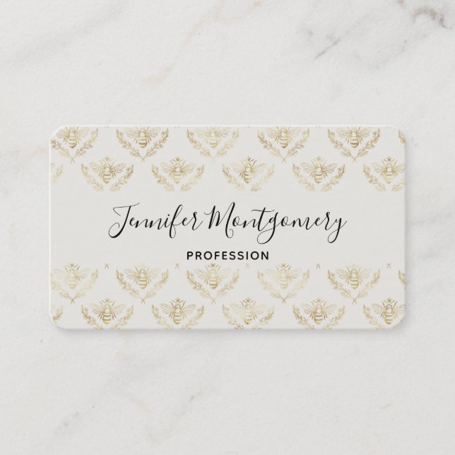 Golden Bumble Bee with a Crown Pattern Business Card (Front)