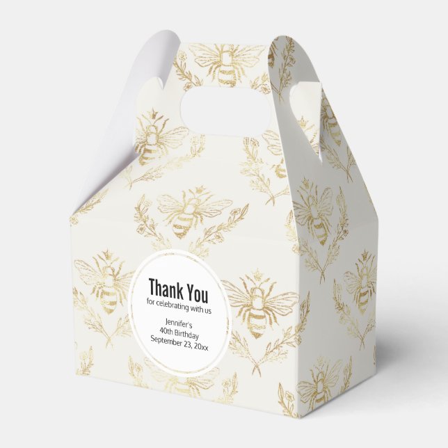 Golden Bumble Bee with a Crown Pattern Favor Box (Front Side)