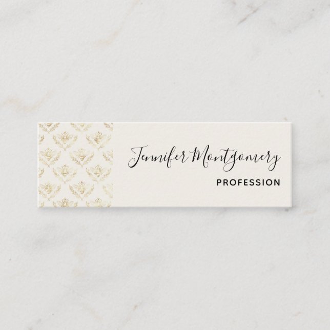 Golden Bumble Bee with a Crown Pattern Mini Business Card (Front)