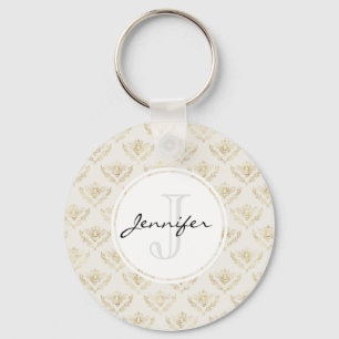 Golden Bumble Bee with a Crown Pattern Monogram Keychain