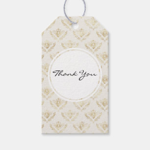 Golden Bumble Bee with a Crown Pattern Thank You Gift Tags