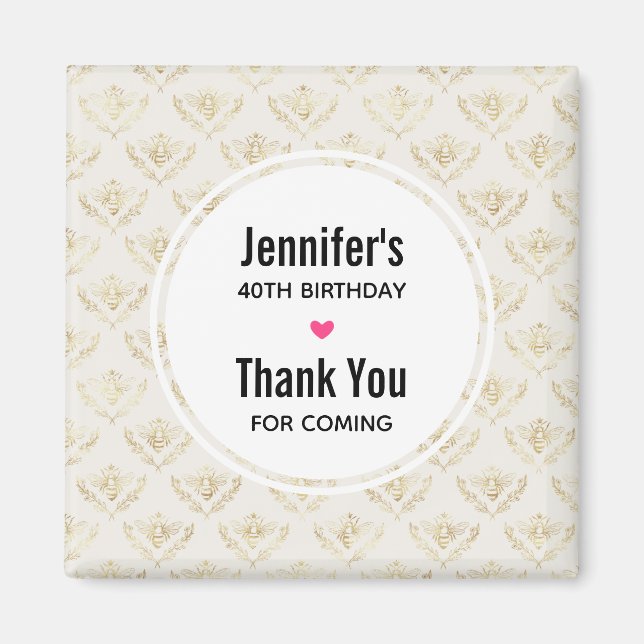 Golden Bumble Bee with a Crown Pattern Thank You Magnet (Front)