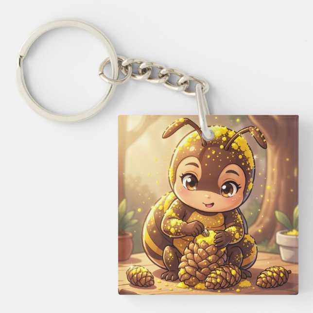 Golden Bumblebee in Bloom Dance.12 Keychain (Front)