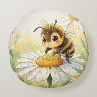 Golden Bumblebee in Bloom Dance Round Pillow