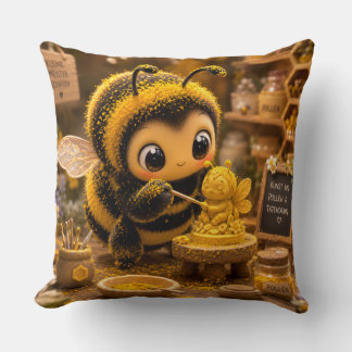 Golden Bumblebee in Flower Dance.12 Throw Pillow