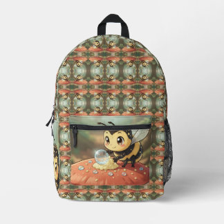 Golden Bumblebee in Flower Dance Printed Backpack