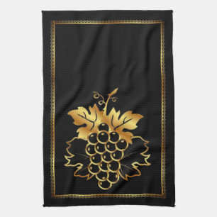 Golden Bunch of Grapes With golden ornament frame Kitchen Towel