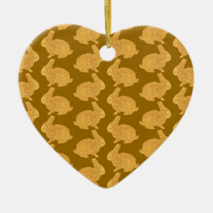 Golden Bunnies Ceramic Ornament